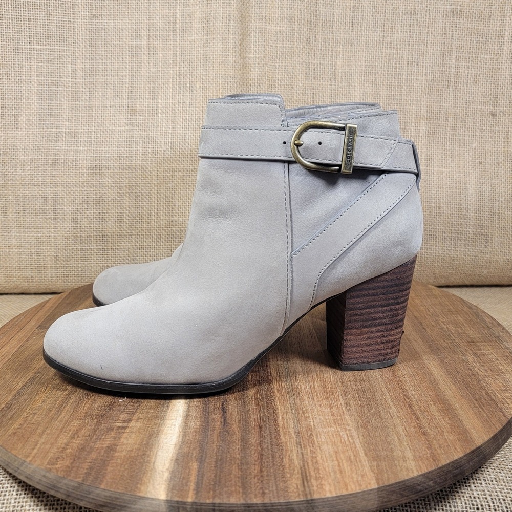 Cole Haan Harrington Grand Ankle Boots Gray Leather Booties Block Heel Women's 8 - Picture 4 of 10